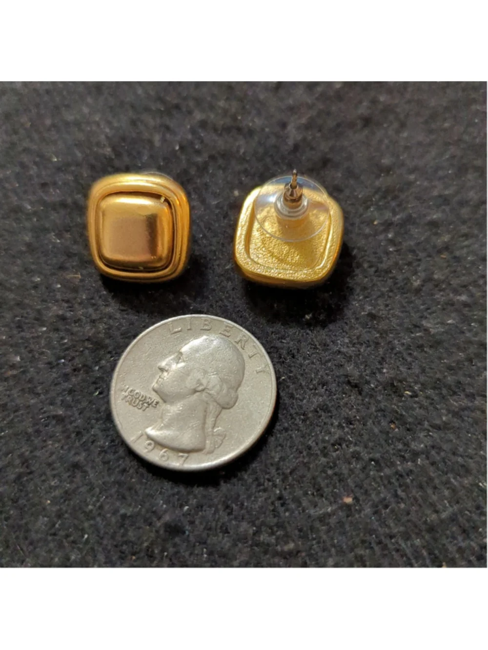 Gold Tone Rounded Square Stud Statement Earrings